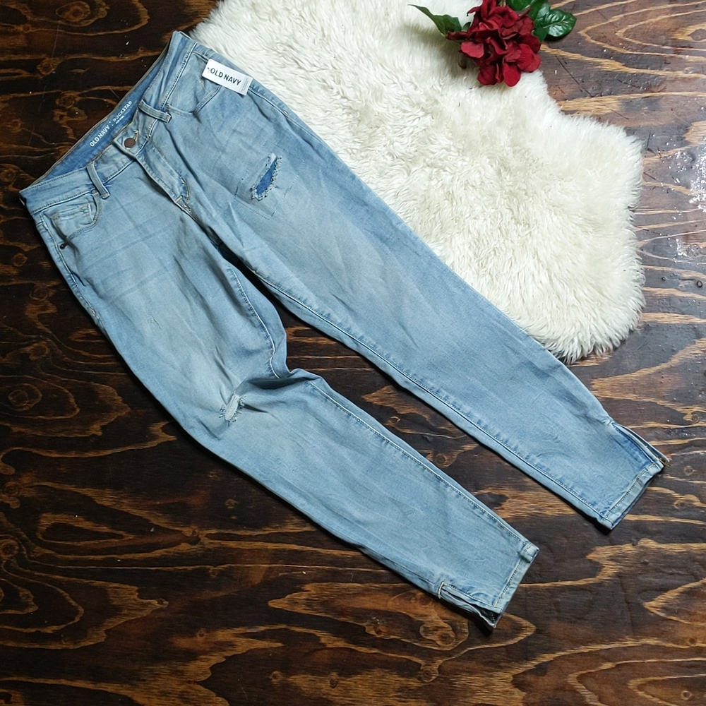 NEW Old Navy Ankle Zipper Distressed Skinny Jeans Light Wash Women's 4